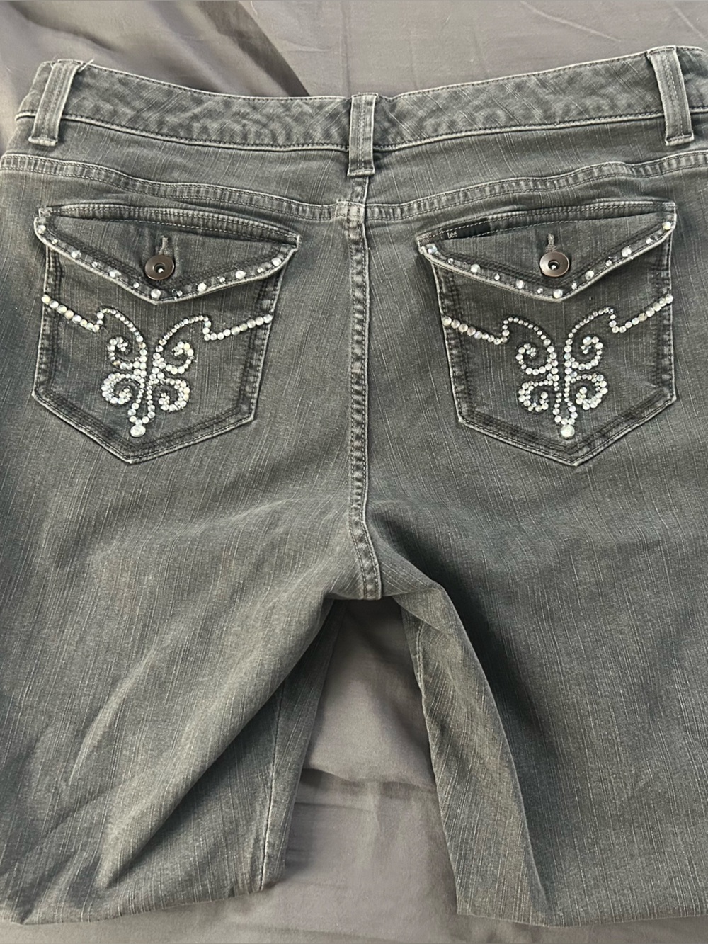 Lee Women's Gray Jeans with Crystal Embellished Back Pockets
